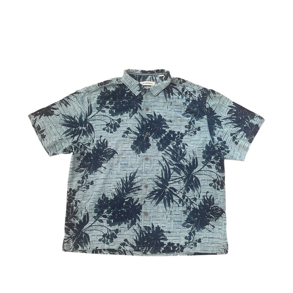 Tommy Bahama Hawaiian Beach Button Up Shirt Men XXL Blue Floral Original Fit 2XL